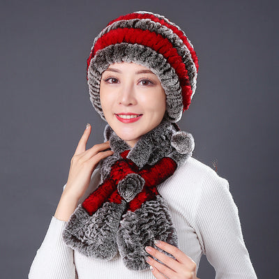 Rabbit Fur Hat Winter Rabbit Hat Scarf Set