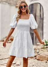 A-line Square Neck Short Sleeve Dress