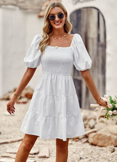 A-line Square Neck Short Sleeve Dress