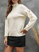 Button Coat Solid Color Half Turtle Neck Sweater