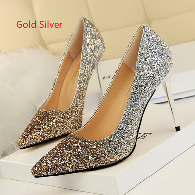 Shallow-pointed Gradient Sequined Shoes