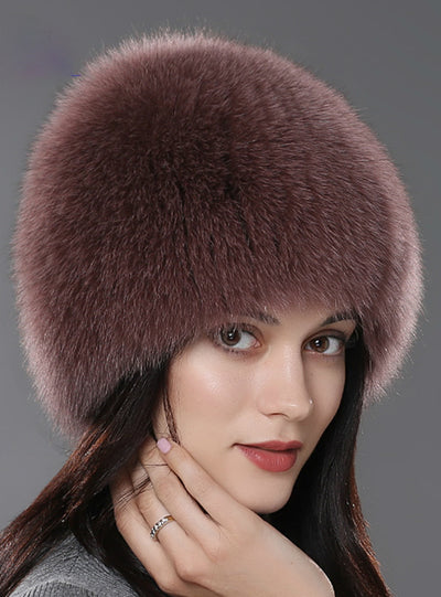 Fur Hat Genuine Fox Fur Hats Knitted Silver