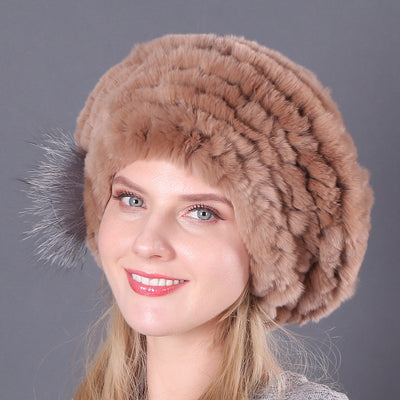 Women Rex Hat Fur Braided Beret