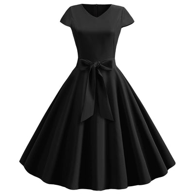 Retro V-neck Short Sleeve Dress