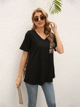 Loose Leopard Stitching Short Sleeve T-shirt