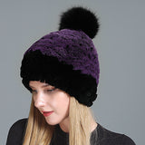 Women's Rex Fur Hat Fox Fur Ball Wool Hat
