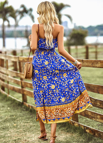 Bohemian Casual Tube Top Printed Dress