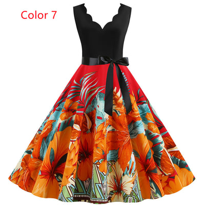 Sleeveless V-neck Burnt Print Dress