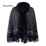 Leopard Print Fur Collar Tassel Warm Scarf Shawl