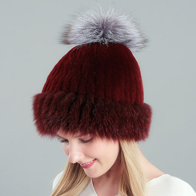 Warm Winter Fox Fur Hat Fox Fur Ball Hat