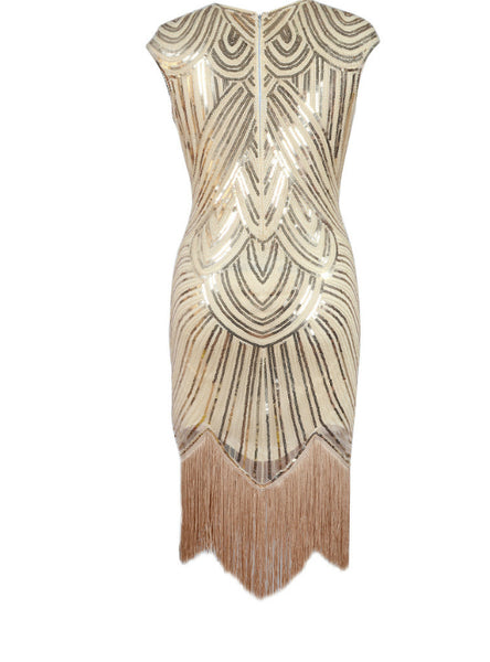 V-neck Sequins Tassels Cap Sleeve Party Dress