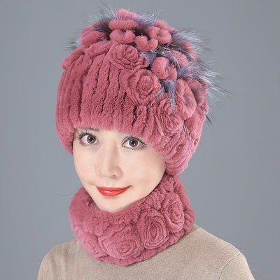 Rabbit Fur Straw Hat Scarf Two-piece Suit