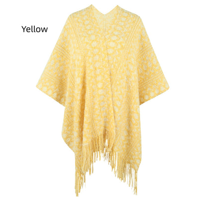 Crocheted Knitted Fringed Cloak Shawl