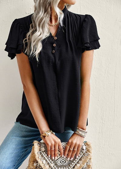 Women Short-sleeved Ruffled Shirt