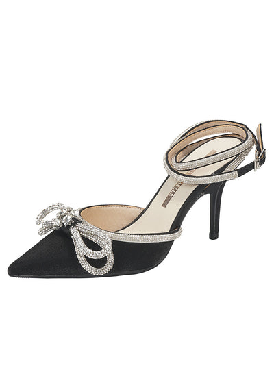Pointed Buckle Rhinestone Bow Sandal