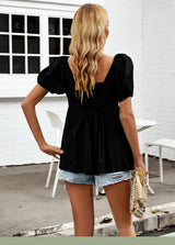 V-neck Short-sleeved Solid Color Shirt