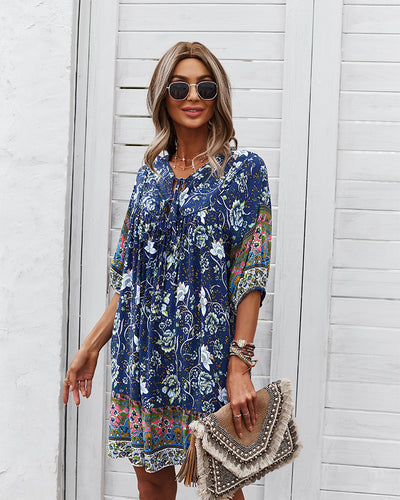 Women Print Short Sleeve Loose Dress