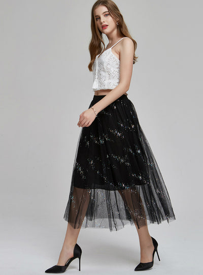 Cake Skirt Sequined Star Skirt Irregular Mesh Skirt