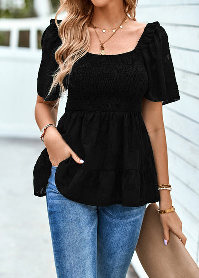 Square Neck Slim Short Sleeve Shirt