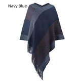 Striped Colored Cloak Tassel Knitted Scarf Shawl