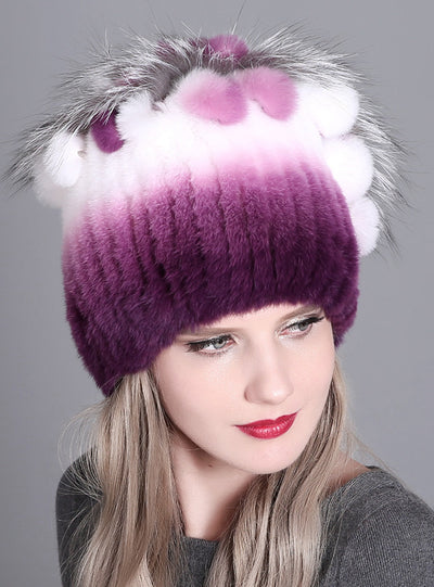 Rex Rabbit Fox Fur Hat Female Genuine Fur Caps