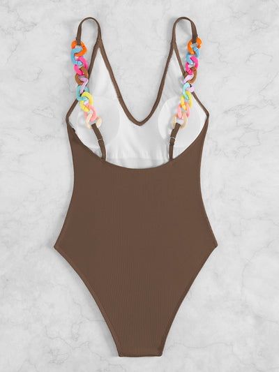 Deep V Conjoined Color Jewelry Beach Bikini