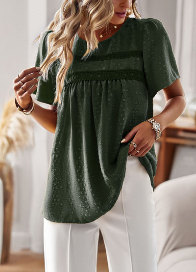 Loose Solid Color Round Neck Stitching Top