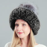 Thickened Rabbit Hair Blended Pearl Knitted Hat