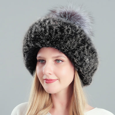 Thickened Rabbit Hair Blended Pearl Knitted Hat