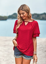 Solid Color Hollow Knit Top