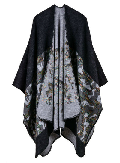 Camouflage Cashmere Split Long Padded Shawl