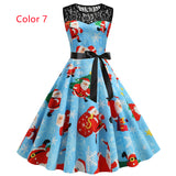Christmas Printed Lace Stitching Dress