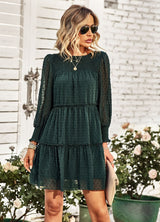 Round Neck Jacquard Long Sleeve Dress