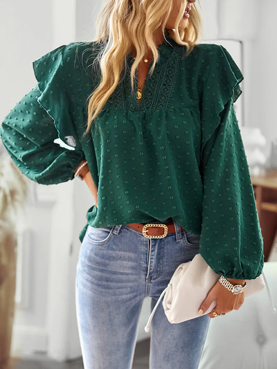Lotus Leaf Lantern Sleeve Lace Stitching Top