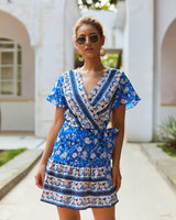 V-neck Sexy Bohemian Print Dress