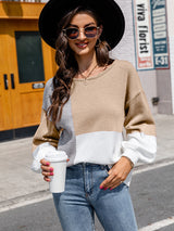 Turtleneck Contrast Lace-up Sweater