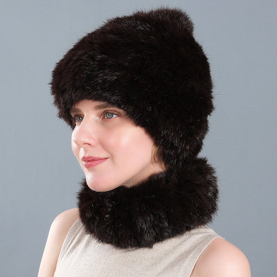 Rabbit Fur Hat Winter Rabbit Fur Scarf Set
