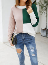 Crew Neck Stitching Contrast Sweater