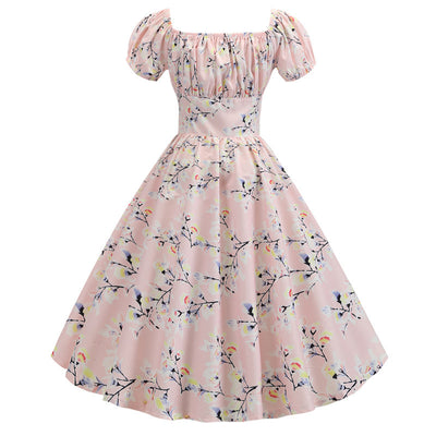 Retro Short Sleeves Printed Dress