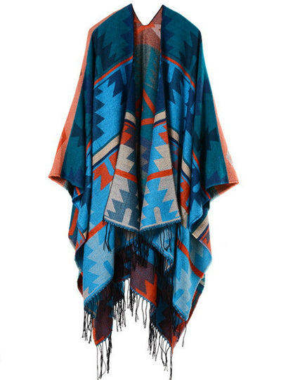 Geometric Rhombic Lengthened Cape With Split Shawl