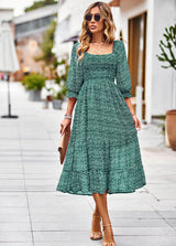 Bohemian Square Neck Long Sleeve Dress