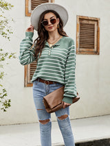 Striped Pullover Button Cardigan Sweater