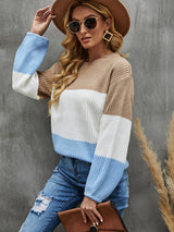 Lantern Loose Sleeve Pullover Contrast Color Sweater