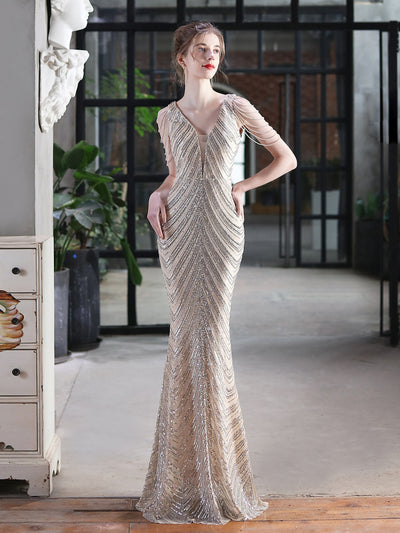 Mermaid V-neck Sequins Beading Party Dress