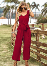Solid Color Waist-shrinking Slim Jumpsuit