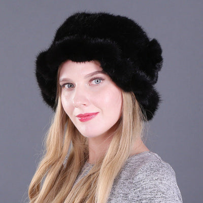 Mink Wool Woven Hat Mink Rose Hat