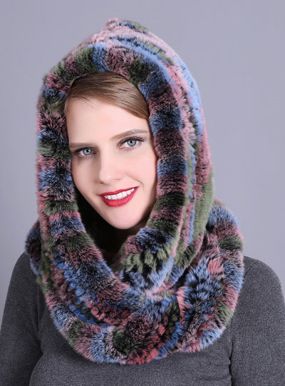 Rex Fur Hat Scarf Integrated Hat Scarf Dual-purpose