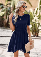 Solid Color Round Neck Dress