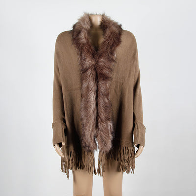 Fringed Cape Shawl Cape Cardigan Sweater