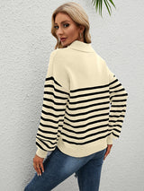 Contrast Color Loose Pullover Lapel Sweater